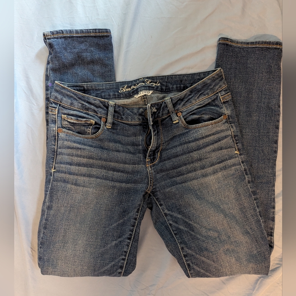 American Eagle Super Stretch Skinny Blue Denim Jeans Sz 10